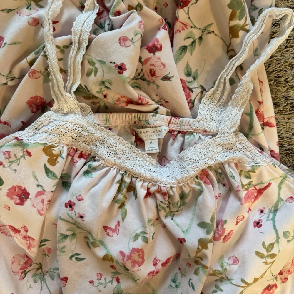 Charter Club Women's Cotton Floral Lace-Trim‎ Nightgown- Bird Bloom XL - Picture 9 of 12